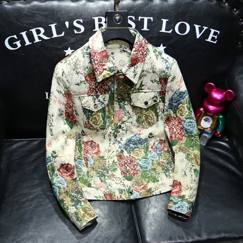Высококачественная жаккардовая куртка с цветочным рисунком, Мужская Приталенная куртка-бомбер, Мужская одежда, Модная Повседневная деловая ветровка, куртка, пальто