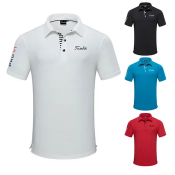 Новая летняя мужская футболка для гольфа, Дышащая Быстросохнущая Спортивная Высококачественная Свободная Эластичная рубашка-ПОЛО, Влагоотводящая с Коротким рукавом