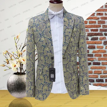 Однобортный мужской костюм с цветочным узором 2023, пиджак Жениха, Блейзер для повседневного делового пальто