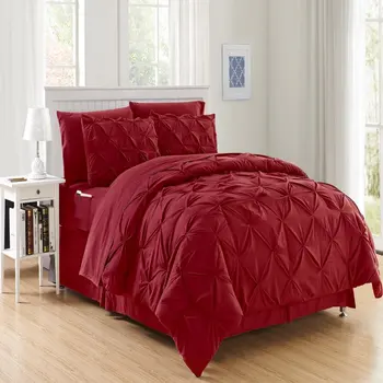 Бордово-красная кровать в сумке из 8 предметов, комплект одеял с простынями, полный/Queen