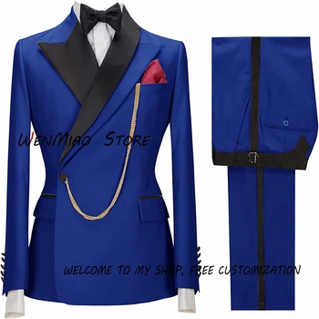 Королевский Синий Свадебный Смокинг Жениха, Мужской костюм, куртка, Брюки, из двух частей, официальный мужской Блейзер для вечеринки, костюм на заказ homme